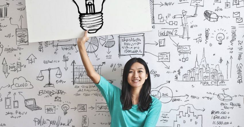 Intelligence - Woman Draw a Light bulb in White Board